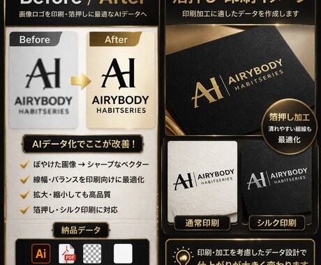 ロゴトレース・AIデータ化だけはトラブルが起きます トラブル防止　ロゴを高品質な印刷データへ｜箔押し・シルク対応 イメージ2