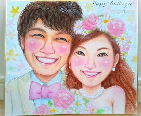 明るく優しい雰囲気の似顔絵を手描きいたします 水彩絵の具や色鉛筆でリアルかつ可愛らしいくお描きします イメージ1