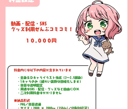 個人様・小規模活動向け！可愛いミニキャラ絵描きます 動画・配信・SNS・グッズ利用全部コミコミパック！！ イメージ2