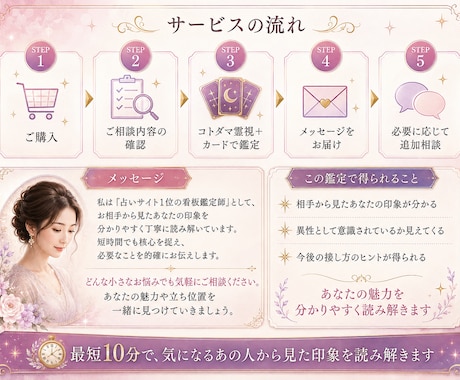 最短10分　あの人から見たあなたの印象を視ます 即日対応　短文1〜2行　秘伝のコトダマ霊視　お手軽鑑定 イメージ2