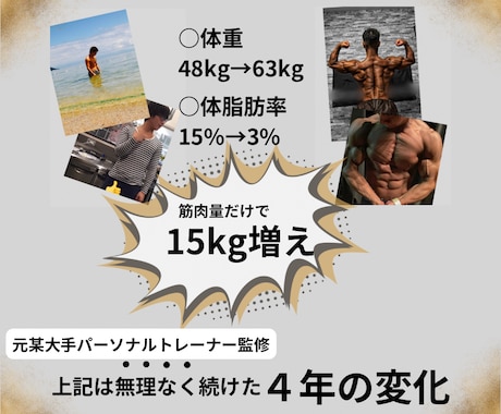 元某大手トレーナーが−〇〇kg落とすのを協力します 結果を手に入れましょう！！お食事と運動手厚くサポート イメージ2