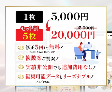 バナー実績900件のプロ認定デザイナーが対応します 比較検討できる複数案ご提案！セット割5枚20,000円！ イメージ2