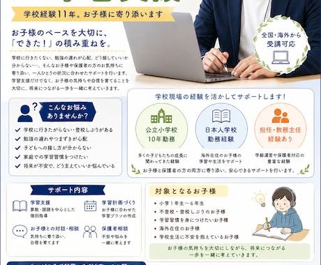 元小学校教員が不登校学習支援をします 学校経験13年。お子様に寄り添います。 イメージ1