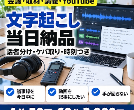 1分50円で会議・動画の文字起こしをします イメージ1