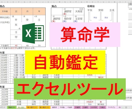 算命学の命式表／鑑定書の自動生成ツールを提供します 使命星、循環法、八門法、排気量、調候守護神なども算出します。 イメージ1