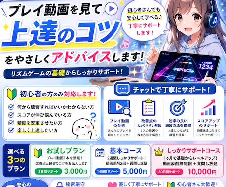 リズムゲーム全般の基礎力向上をサポートします 様々な音ゲーをプレイしている私がお教えします！ イメージ1