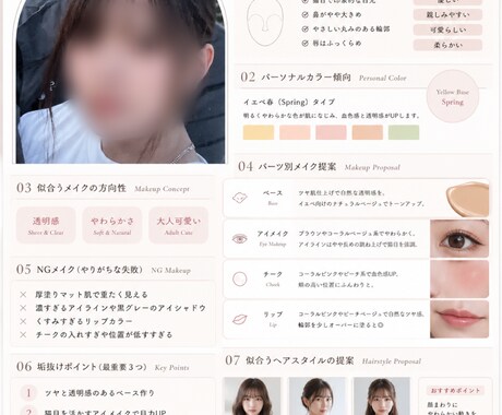 トータルビューティ診断作成します 今流行りのパーソナルカラーなどあなた専用の診断書が出来ます イメージ1