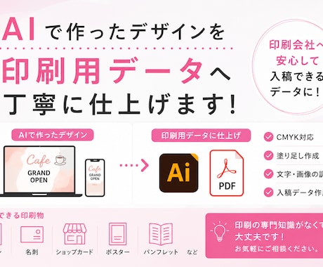 生成AIのデザインを印刷用データに清書します AIデザインの印刷トラブル解決！そのまま入稿できるデータへ イメージ1