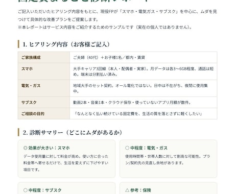 固定費まるごと診断｜あなたの節約プランを作ります ムダな固定費を見つけ、年間の節約プランを提案します イメージ2