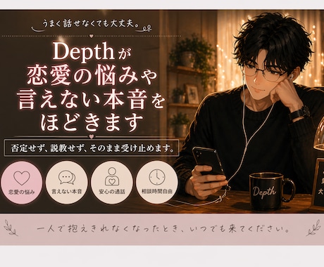 Depthが恋愛の悩みや言えない本音をほどきます うまく話せなくても大丈夫。否定せず、そのまま受け止めます。 イメージ1