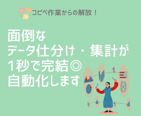 大量データの自動仕分け・集計・データ加工代行します 何日もかかるデータ整理を数秒に！面倒な抽出や分類を自動化 イメージ1