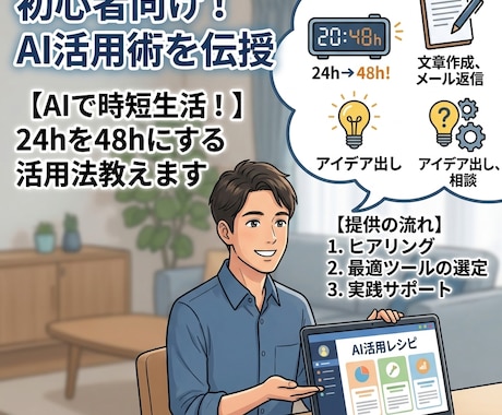 AIで時間を創る！時短活用術を伝授します 初心者向け！AI活用して、あなたの悩み解決をお手伝いします！ イメージ1