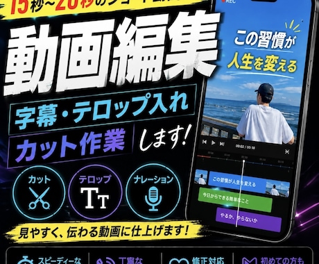 動画の字幕やサムネイル作成、動画編集します！ます 見やすく、分かりやすく編集します。 イメージ1
