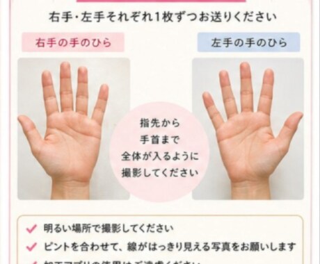 手のひらの写真2枚で本格手相鑑定します 性格・仕事・恋愛・金運を丁寧に鑑定 イメージ2