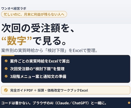 案件別実質時給で次回受注額の検討下限を整理します Excelで入力前提を可視化。3段階メニューと通知文まで イメージ1