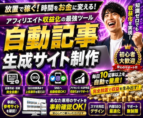 アフィリエイト用自動記事生成投稿サイトをつくります 購入前に貴方専用参考サイト作ってお見せします！ご安心下さい！ イメージ1