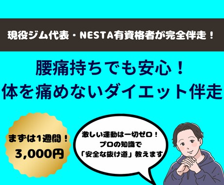 現役ジム代表監修！腰痛持ち専用ダイエットします 激しい運動は不要！プロと安全に痩せる伴走サポート イメージ1