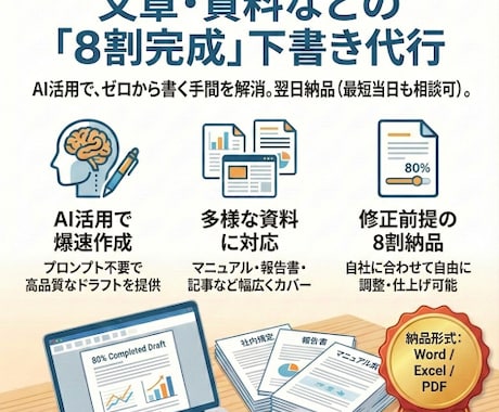 AI活用：文章・資料の「8割完成」下書代行します ゼロから書く苦痛を解消！忙しい人のための爆速ドラフト作成 イメージ2