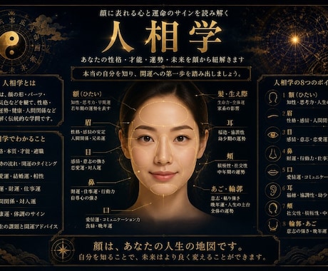 人相額からあなたの運勢を占います 顔は、人生の設計図。未来へのヒントを読み解きます。 イメージ1