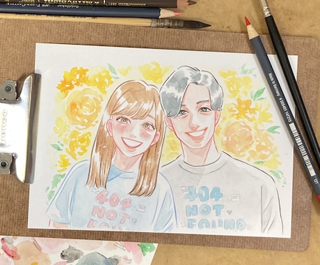 プレゼントに最適な似顔絵描きます 優しくて鮮やかな水彩の似顔絵を イメージ1