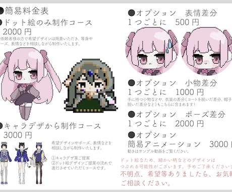 商用利用可！ドット絵ミニキャライラスト制作します 萌え系絵柄でドット絵ミニキャラ制作いたします✨オプション多数 イメージ2