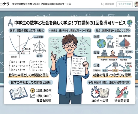 1回から可能。中学社会の指導をします テスト前などで地理、歴史、公民の苦手なところを指導可能です イメージ1