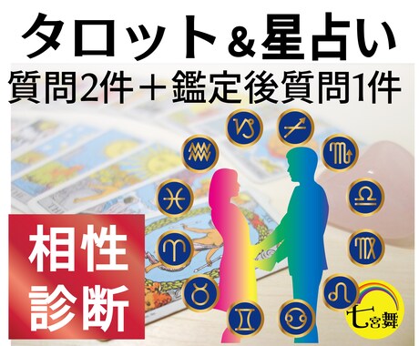 相性診断★質問2件＋鑑定後質問1件 お受けします ★タロット＋占星術★相性（恋愛・ビジネス・親子関係・友情） イメージ1