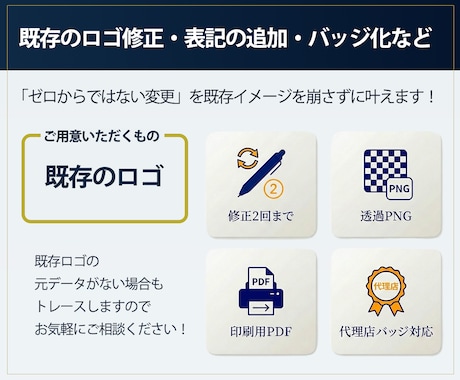 既存ロゴ修正・表記追加などカスタマイズ制作します 代理店バッジ／認定ロゴ／肩書き付きロゴなどつくります イメージ2