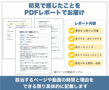 資料・動画をユーザー目線で初見チェックします 伝わりやすさ・疑問点・想定質問をPDFで報告 イメージ2