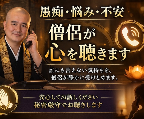 愚痴・悩み・不安 僧侶が心を聴きます 誰にも言えない気持ちを、僧侶が静かに受けとめます。 イメージ1