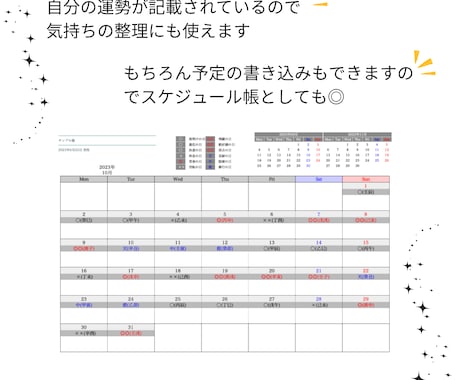 12ヶ月分【あなた専用運勢カレンダー】お作りします 四柱推命を使い運気の流れをカレンダー形式に可視化します。 イメージ2