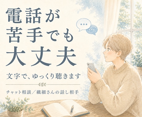 電話が苦手な方へ｜チャットで悩み聞きます 雑談・愚痴・恋愛・人間関係…文字でゆっくり話し相手 イメージ1