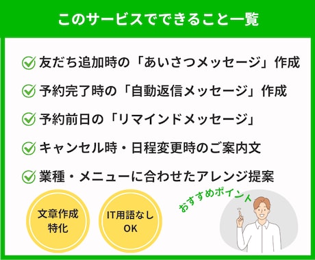 サロン向け／LINE予約のあいさつ文を作成します 美容室・整体院の店舗向けに予約が入りやすい文章をお作りします イメージ2