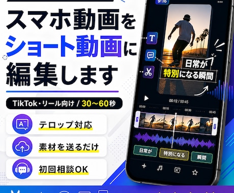 スマホ動画をTikTok・リール用に編集します 素材を送るだけ。見やすく伝わる短尺動画に イメージ1
