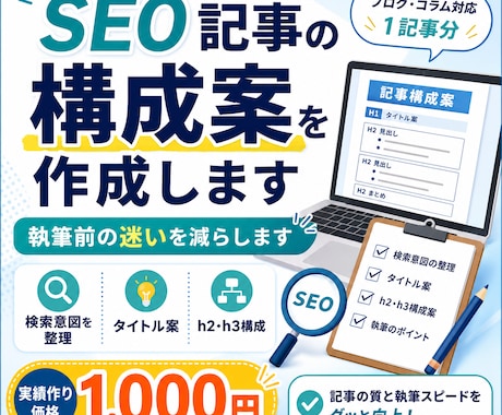 SEO記事の簡易構成案を1記事分作成します 実績作り価格として1,000円 イメージ1