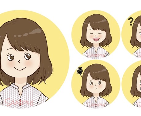 選べる表情5点セット◎ゆるポップアイコン作成します 希望の髪型・服装でオリジナル☆SNSやブログの吹き出しに最適 イメージ2