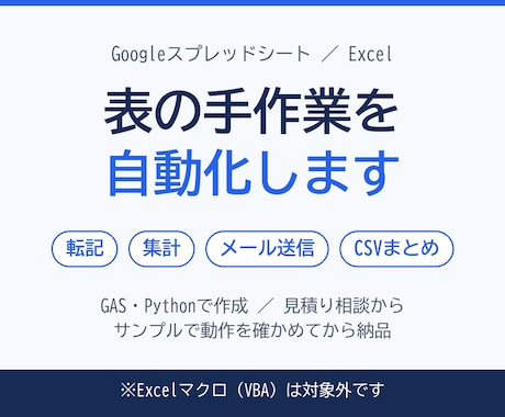 スプレッドシートやExcelの手作業を自動化します イメージ1