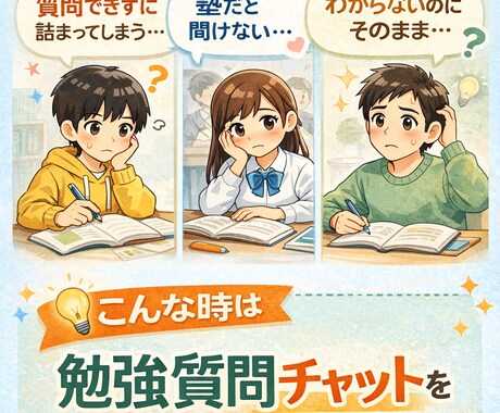 小中学生向け｜勉強の質問に文章で7日間回答します チャットだから気軽に何度でも質問OK！自分のペースで解決。 イメージ2