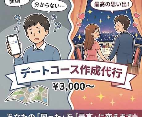 完全オーダーメイド！！デートコース作成、代行します デート考えなきゃ。でも面倒・・という方へ イメージ1