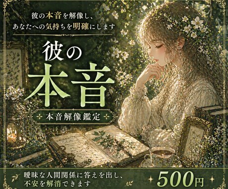 本音解像鑑定｜彼の本音とあなたへの気持ちを視ます 曖昧な関係に悩むあなたの本心と、本当の距離感を鮮明にします イメージ1