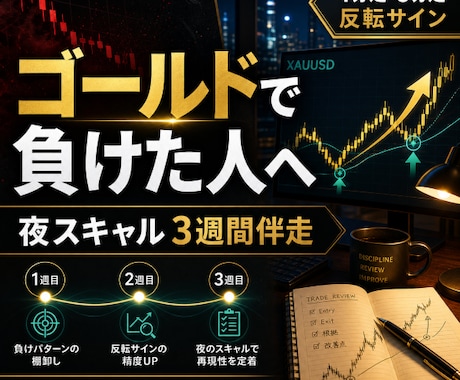 ゴールド夜スキャルを3週間で実践習得サポートします ゴールドで負けた人の再起スキャル講座 イメージ2