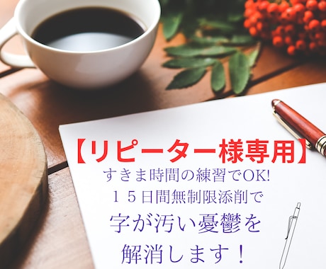 リピーター様用すきま時間で字が汚い悩みを解消します 【15日間無制限添削可】受講後のフォローや新たなご要望に◎ イメージ1