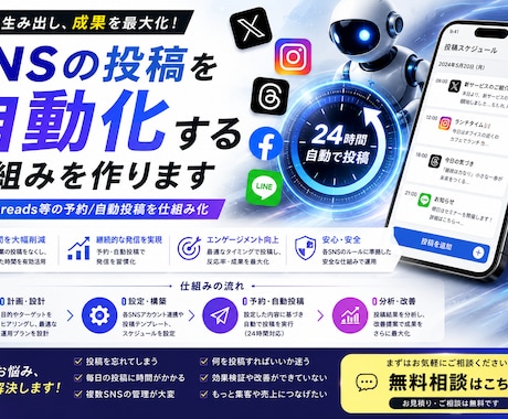 SNSの投稿を自動化する仕組みを作ります X・Threads等の予約/自動投稿を仕組み化 イメージ1