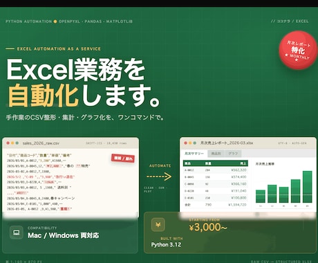Python製｜Excel業務自動化ツール作ります VBAマクロ不要・売上集計・月次レポート作成が得意 イメージ1