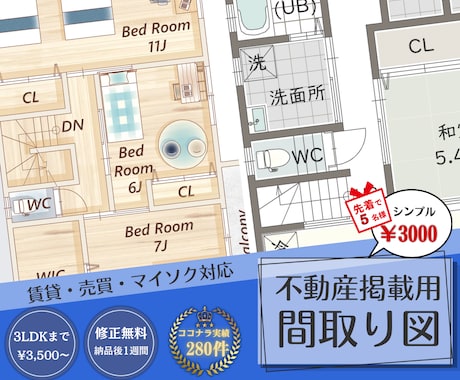 不動産掲載用の見やすい間取り図を作成します イメージ1