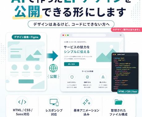 AIで作ったLPデザインを公開できる形にします AI作のデザインを、現役コーダーがきれいなコードで納品します イメージ1
