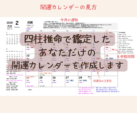 2026年のパーソナル開運カレンダーを作成します 四柱推命で2026年全体運、月ごとの運勢、開運ポイントを鑑定 イメージ2