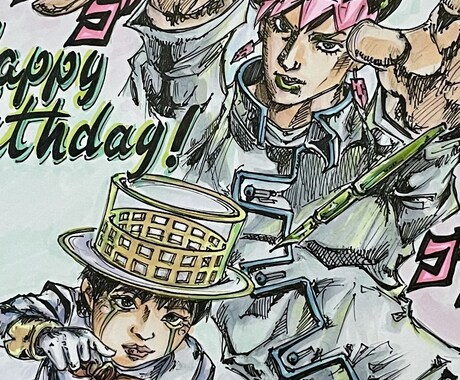 色紙に誕生日・結婚式などのアニメ風似顔絵を描きます ポーズや衣装、背景などお好みのイラストを仕上げます。 イメージ2