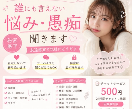 誰にも言えない悩み、愚痴、、、なんでも聞きます 恋愛・仕事・愚痴・どんなものも気軽にどうぞ！ イメージ1