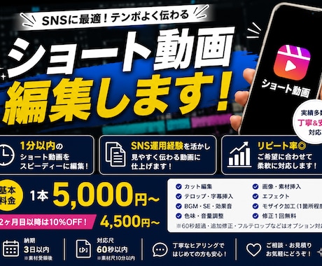 SNS向けショート動画を丁寧に編集します SNS運用経験を活かし、見やすく伝わる動画に仕上げます イメージ1